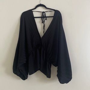 Free People satin balloon sleeve shirt - size XL